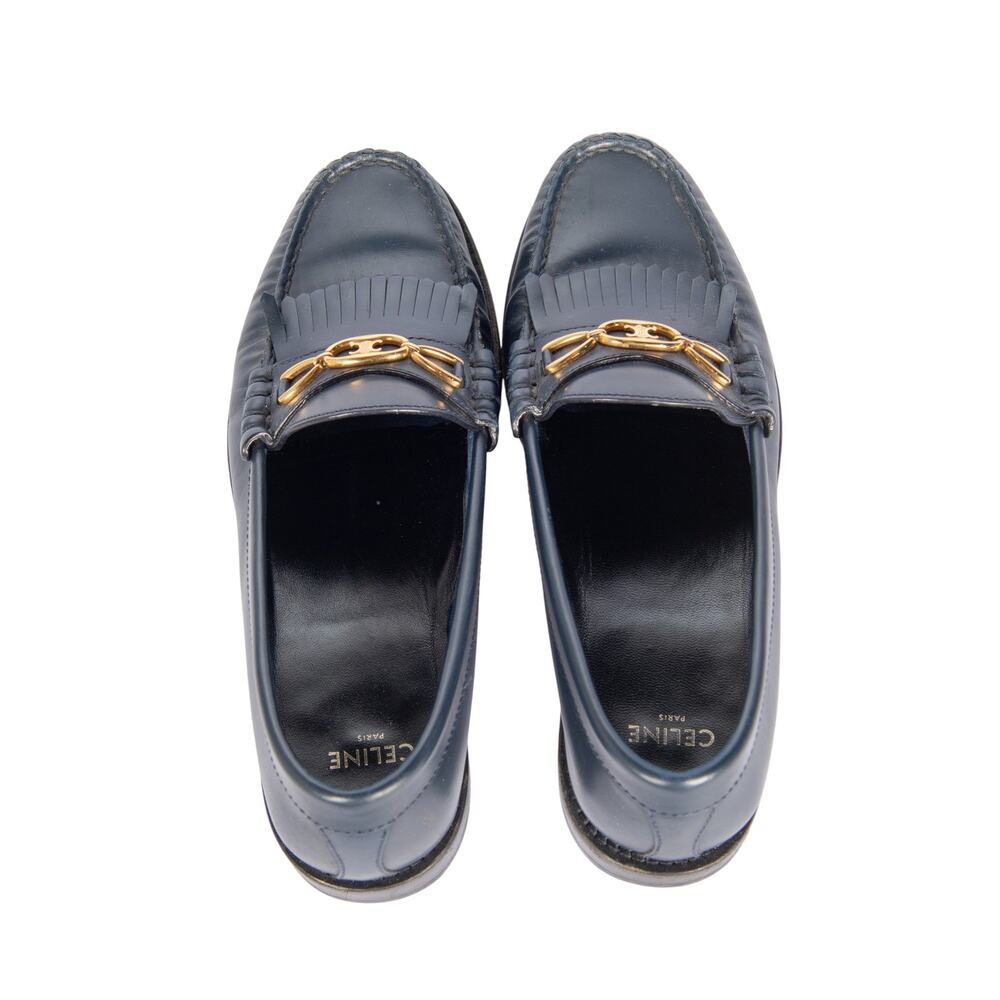 Celine Navy Blue Leather Chain Link Loafers Size 36.5 - Picture 3 of 4